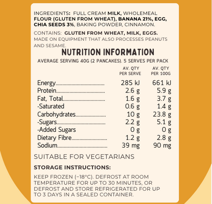 Nutrition label for Lil' Nibbles banana chia pancakes