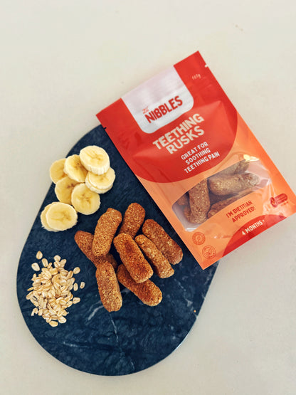 Lil’ Nibbles Teething Rusks – dietitian-approved baby-led weaning food, toddler no sugar biscuit.