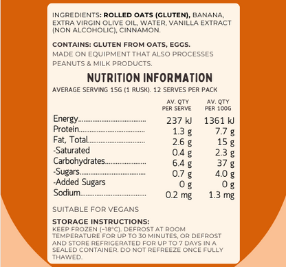Nutrition information for Lil’ Nibbles Teething Rusks – safe, nourishing baby snack, biscuit and teething rusk made from wholefood ingredients, without sugar or nasties