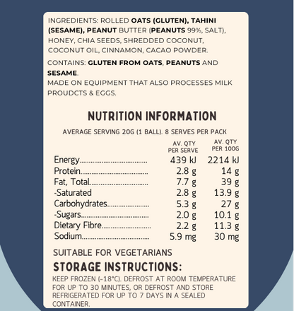 Nutrition information for Lil’ Nibbles Bliss Balls, wholesome pre-made snack for toddlers and kids