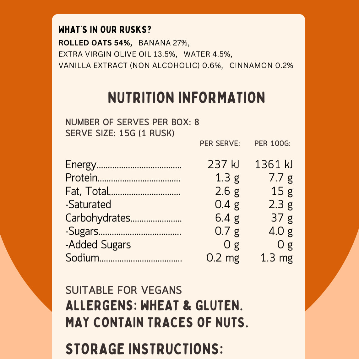 Nutrition information for Lil’ Nibbles Teething Rusks – safe, nourishing baby snack, biscuit and teething rusk made from wholefood ingredients, without sugar or nasties