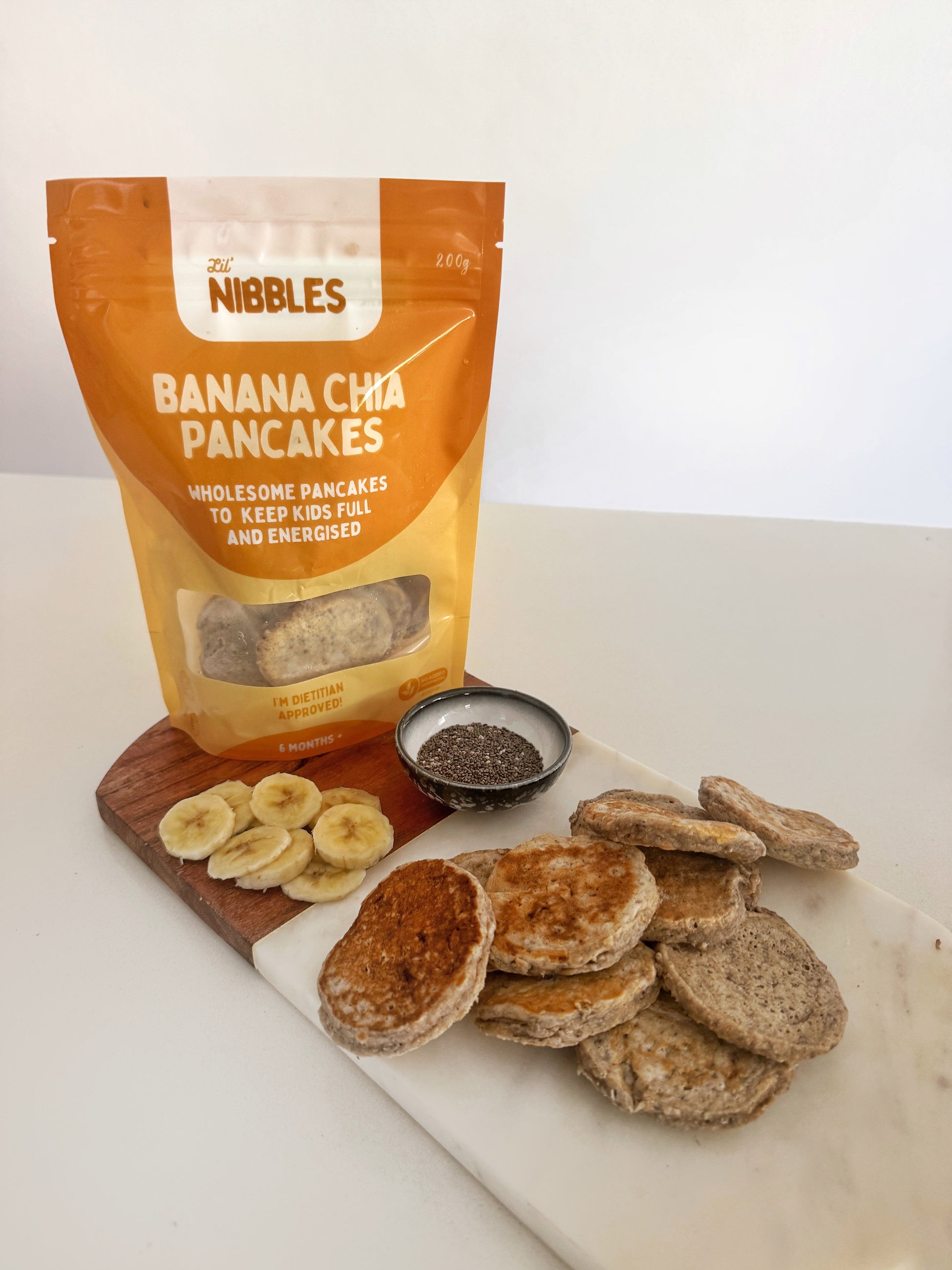 Lil’ Nibbles Banana Chia Pancakes – healthy ready-made pancakes for kids and toddlers