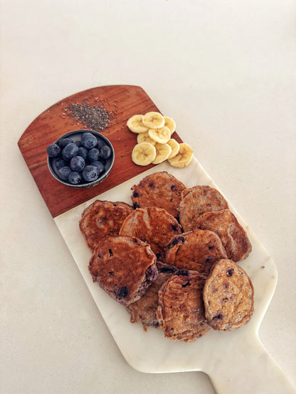 Nutritious berry chia pancakes served as a healthy kids snack or BLW finger food