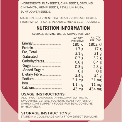 Nutrition panel for Lil’ Nibbles Super Sprinkles Mix – nutrient-rich kids food topper